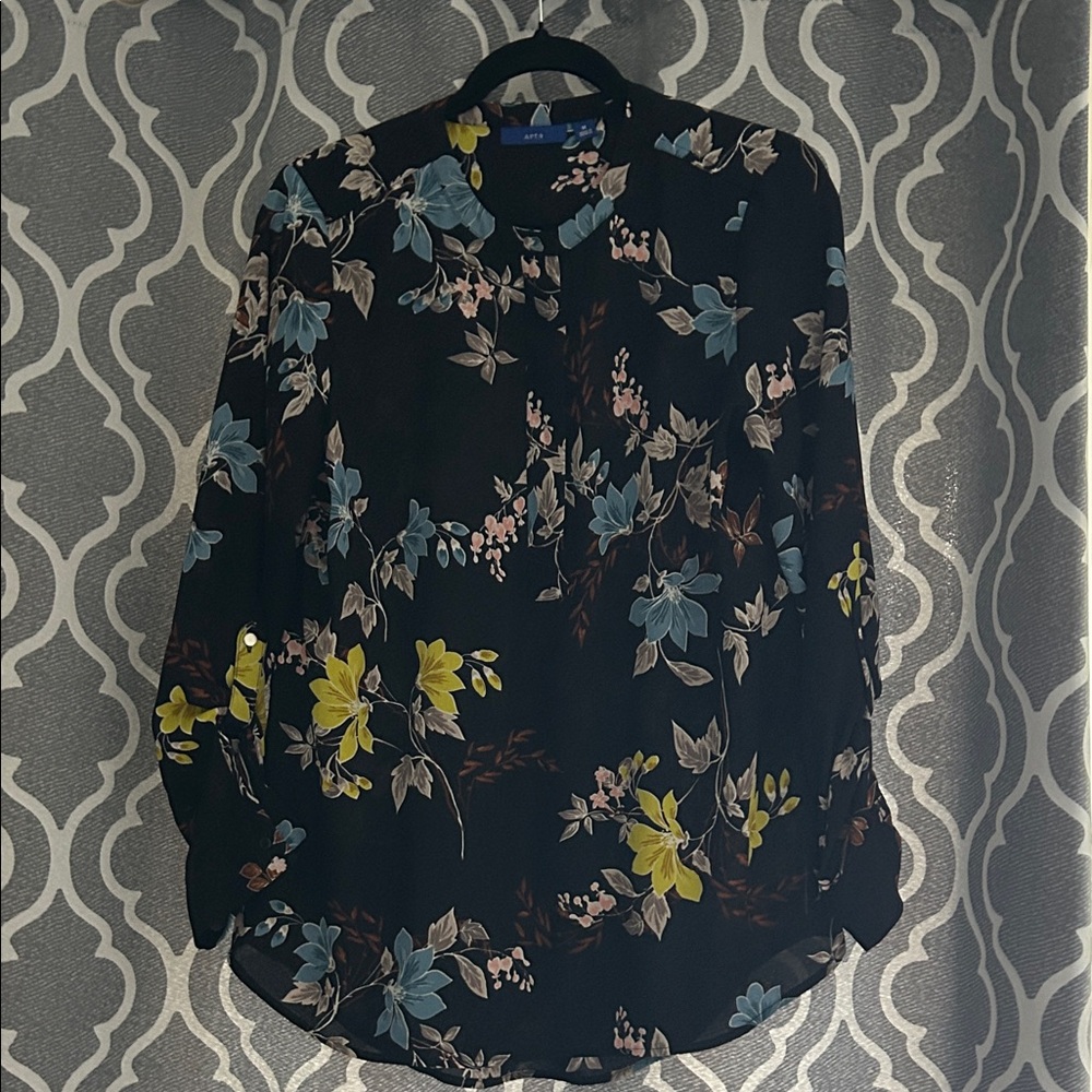 Apt. 9 Black Blouse with Floral Design